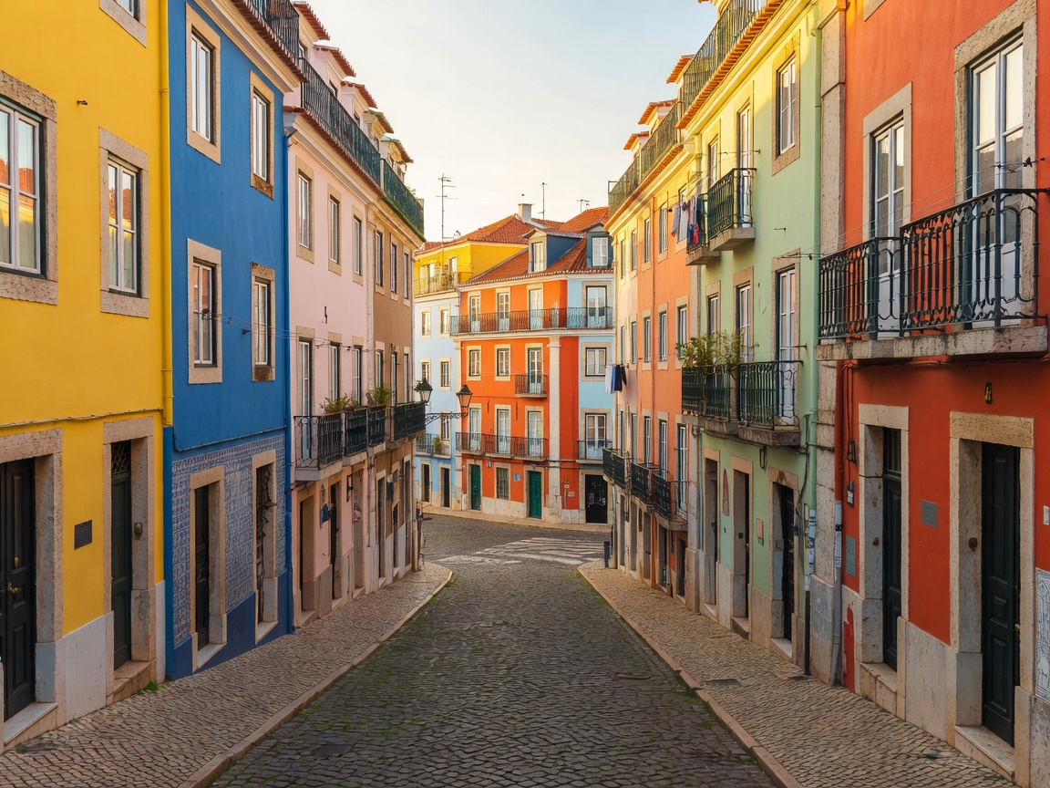 Lisbon street with colourful buildings