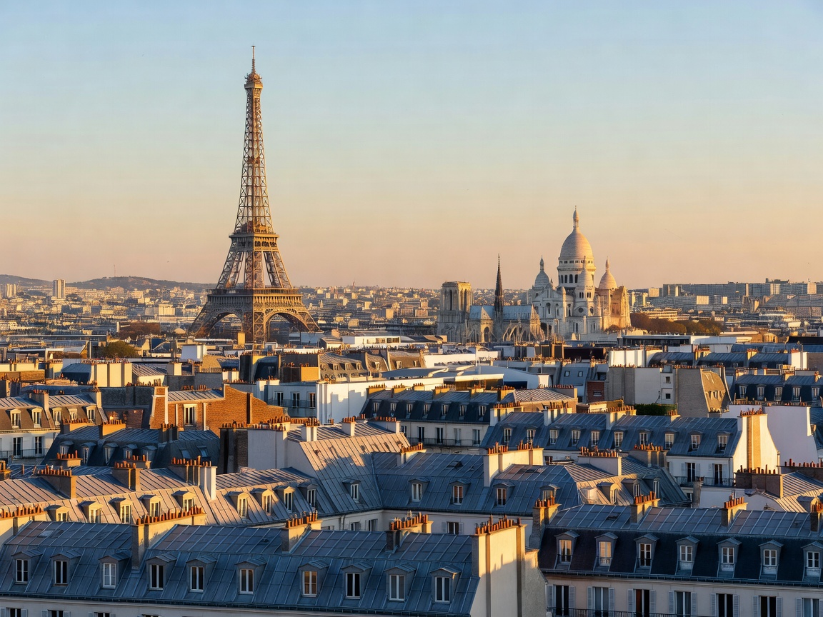 Paris rooftops and landmark architecture